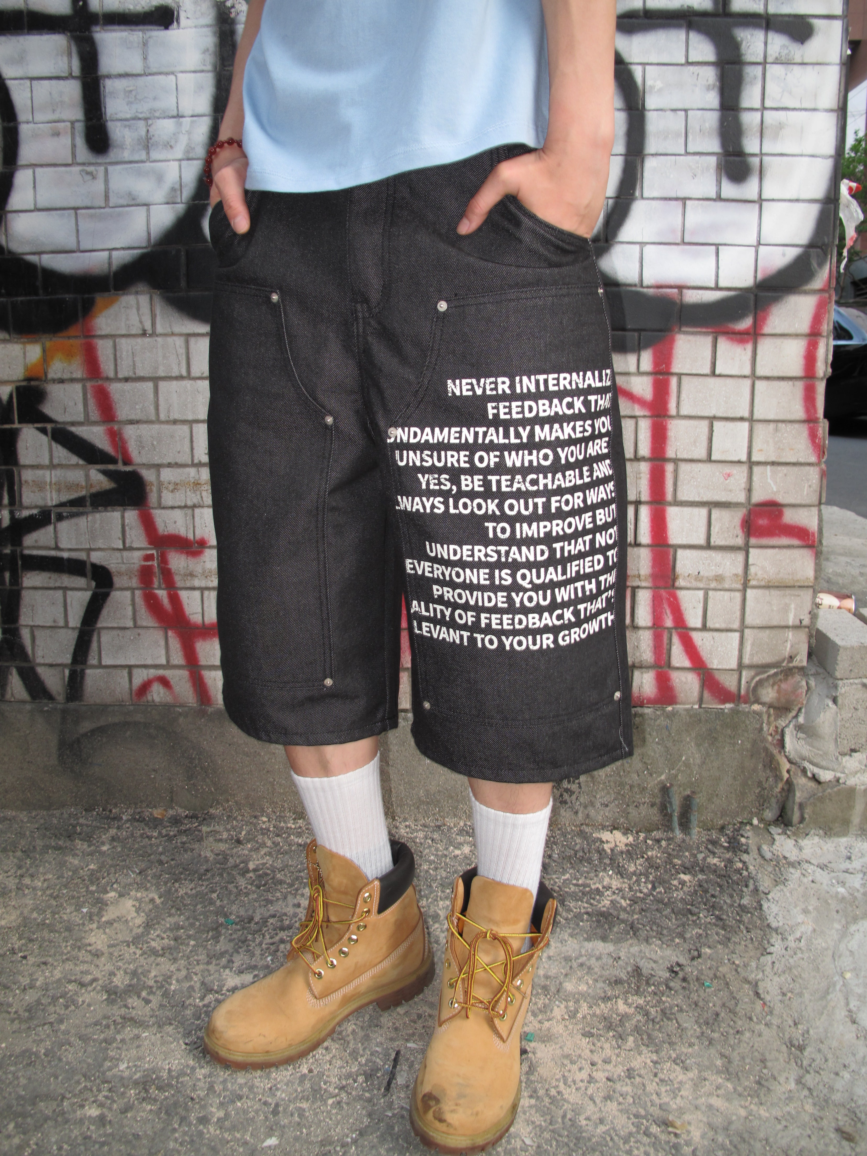 Graphic Double-Knee Denim Bermuda Shorts