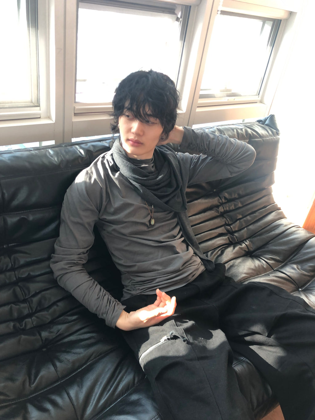 Soft Shirring Long Sleeve Top