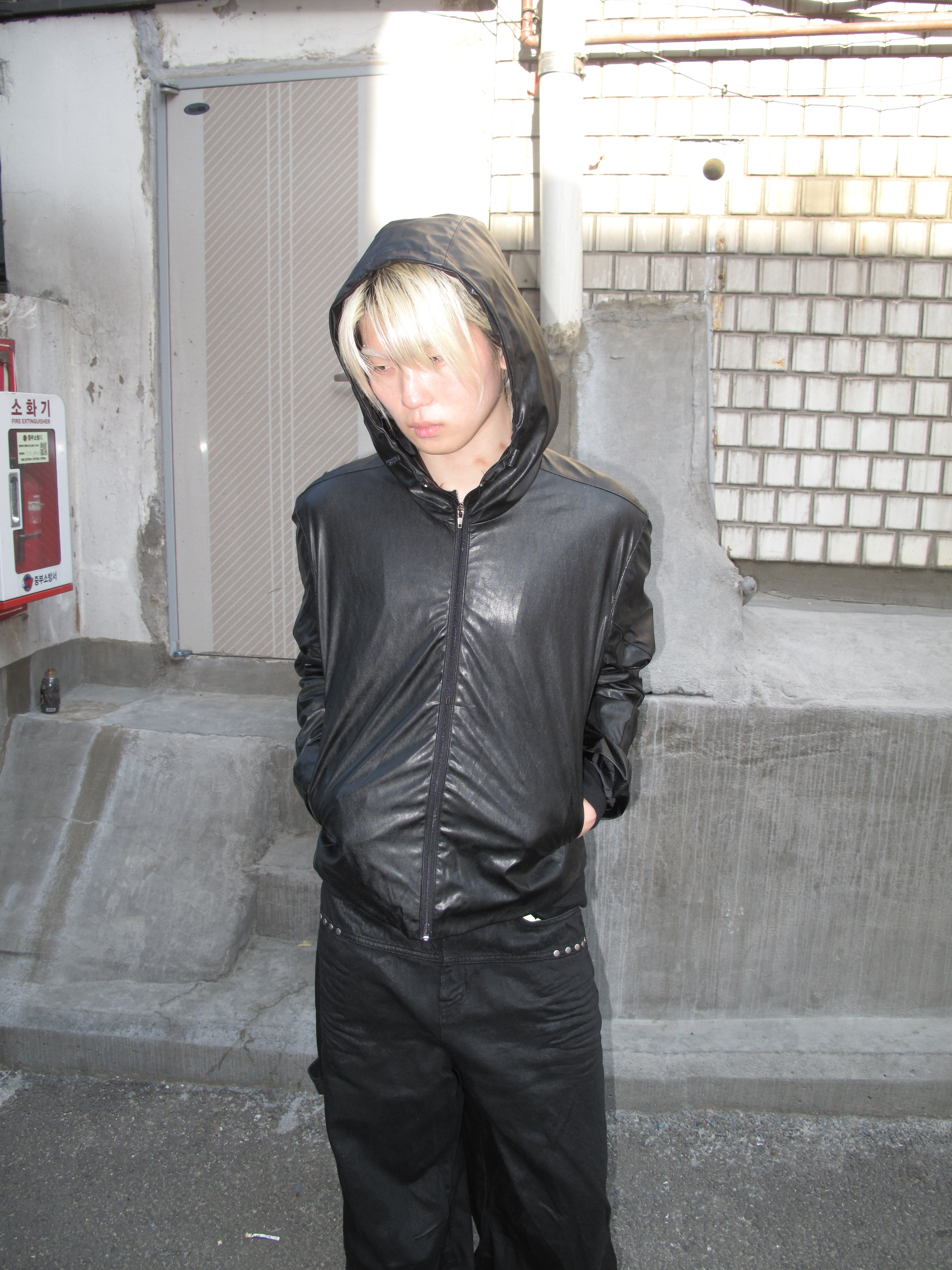Hooded Faux Leather Zip Jacket