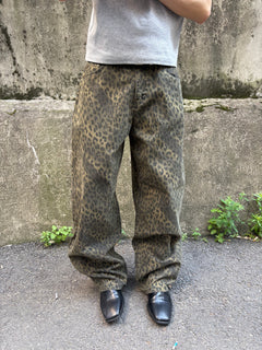 Washed Leopard Wide Cotton Pants