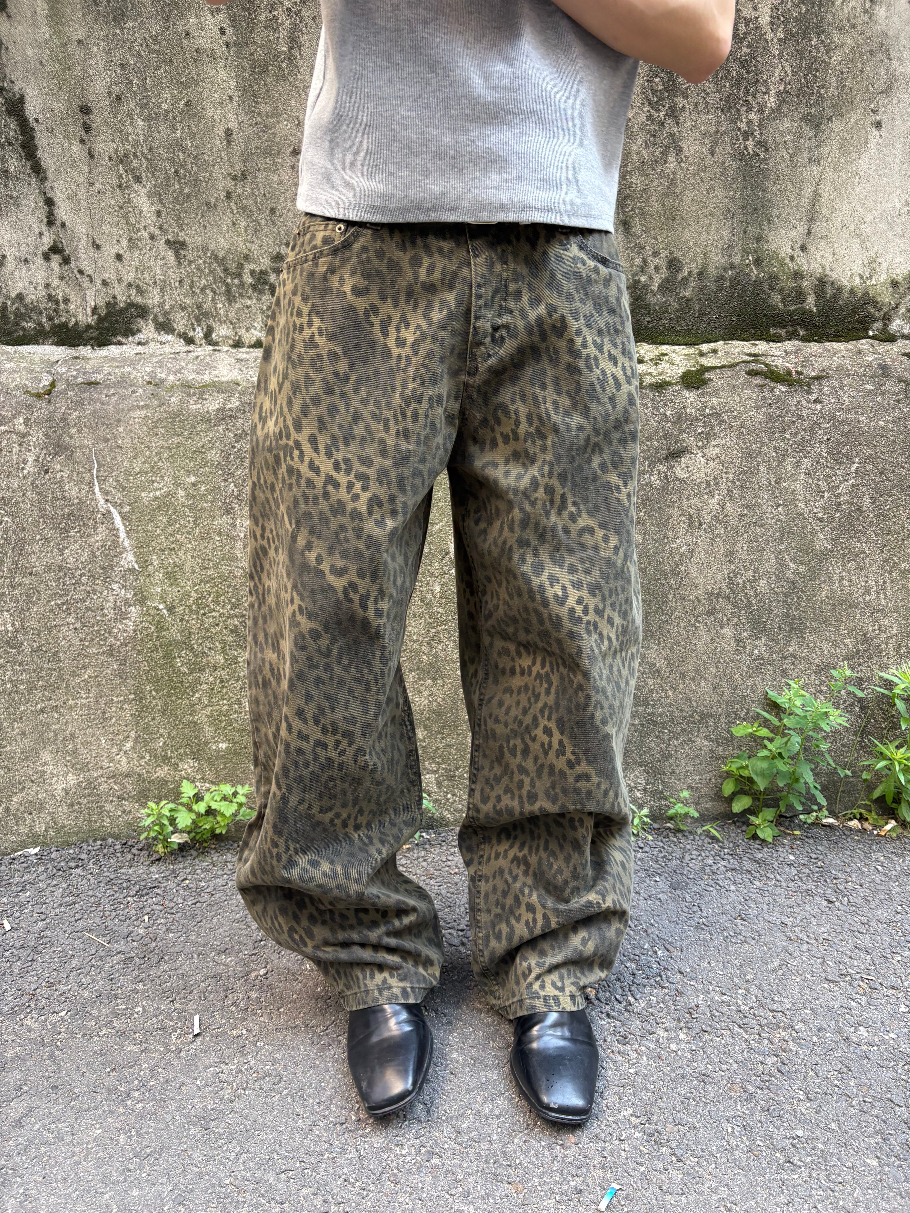 Washed Leopard Wide Cotton Pants