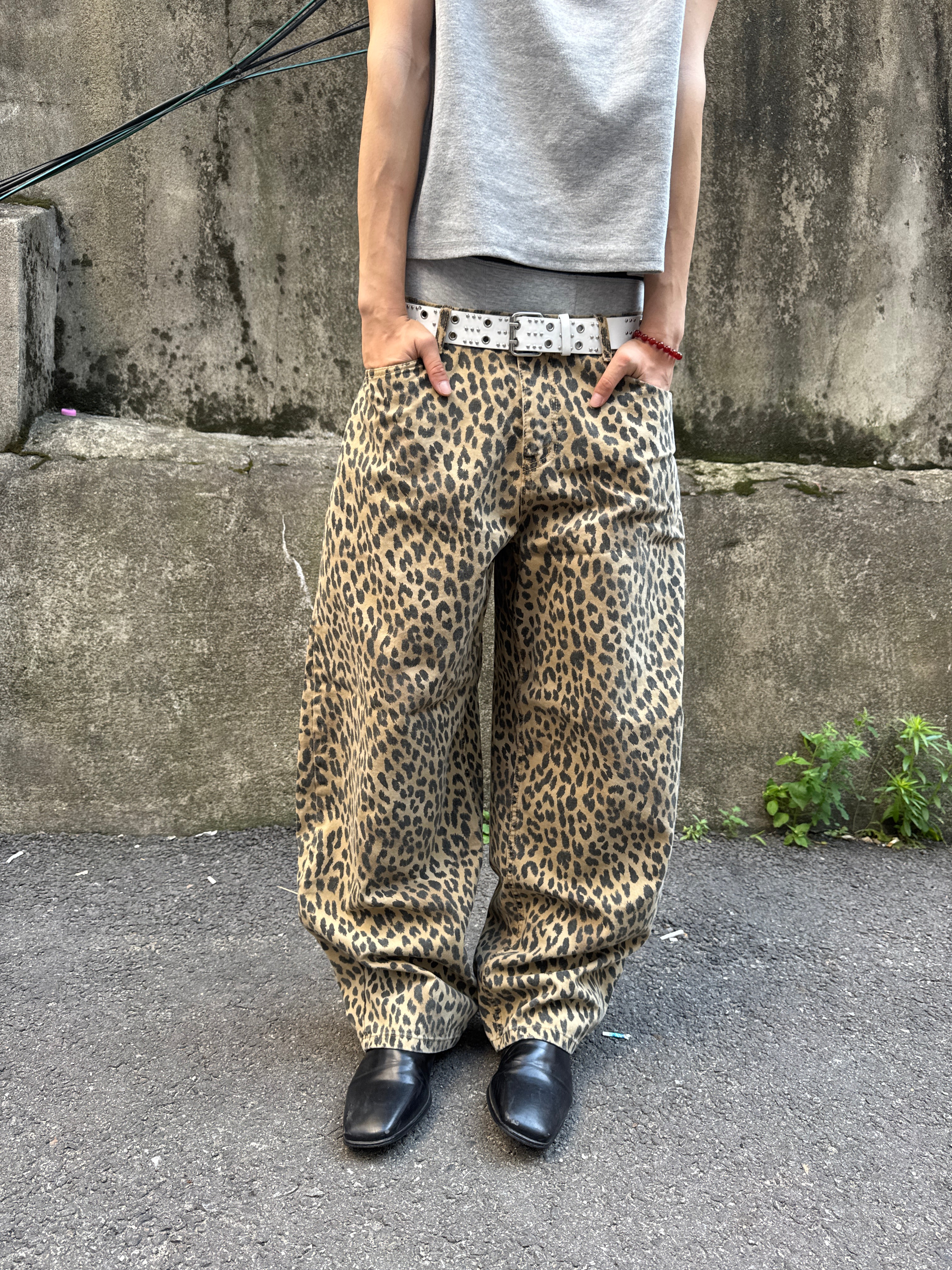 Washed Leopard Wide Cotton Pants