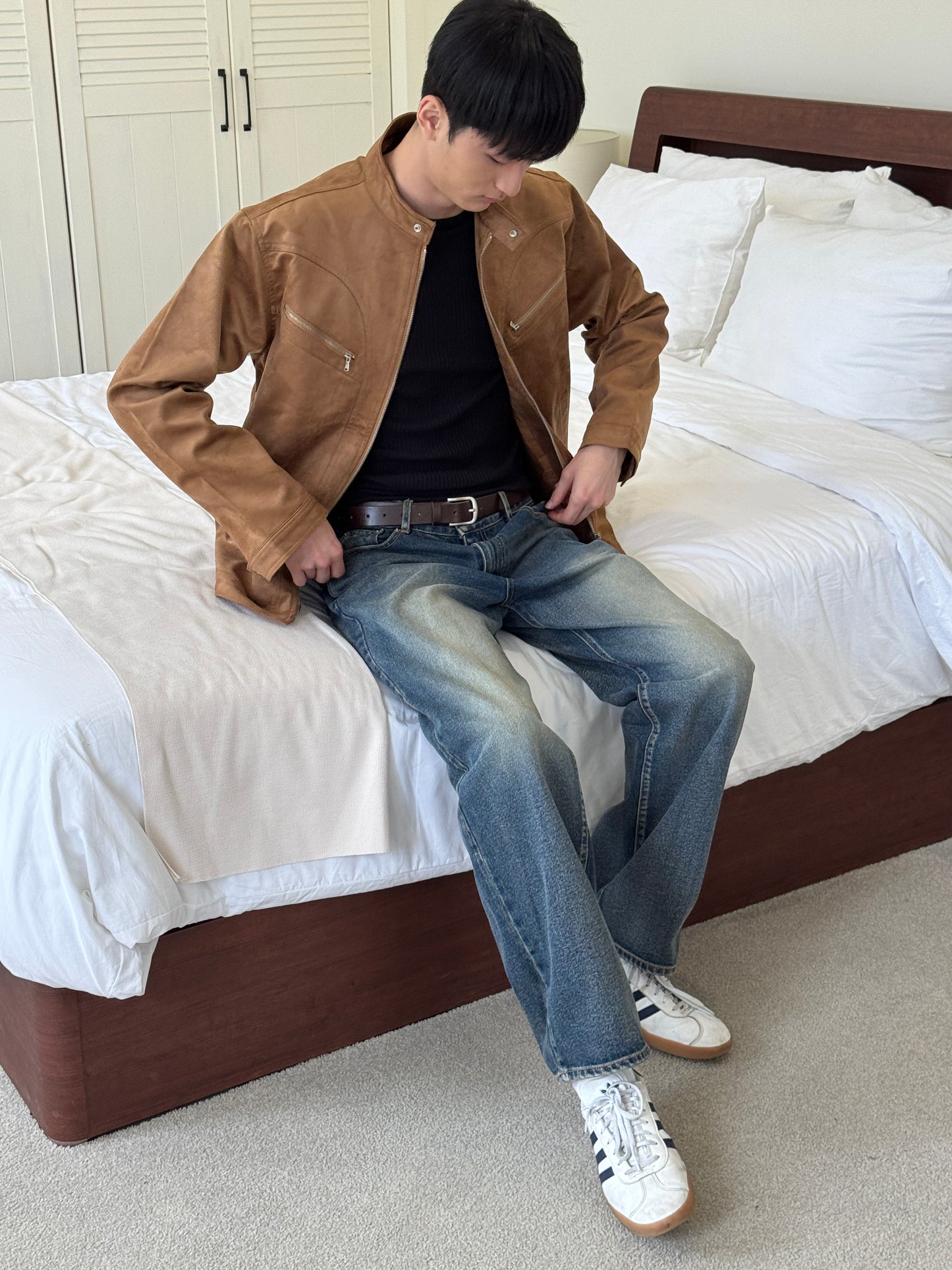 Suede Biker Jacket Brown