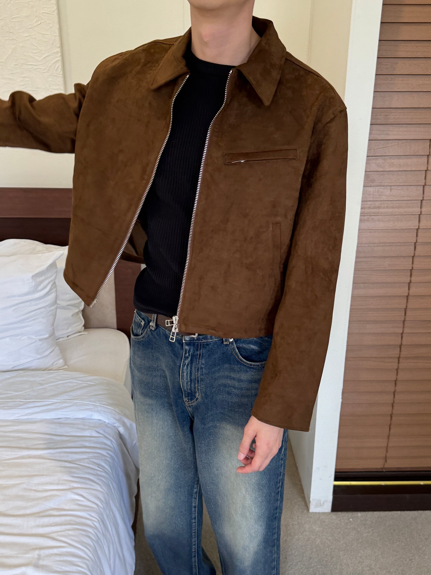 Suede Crop Jacket Brown