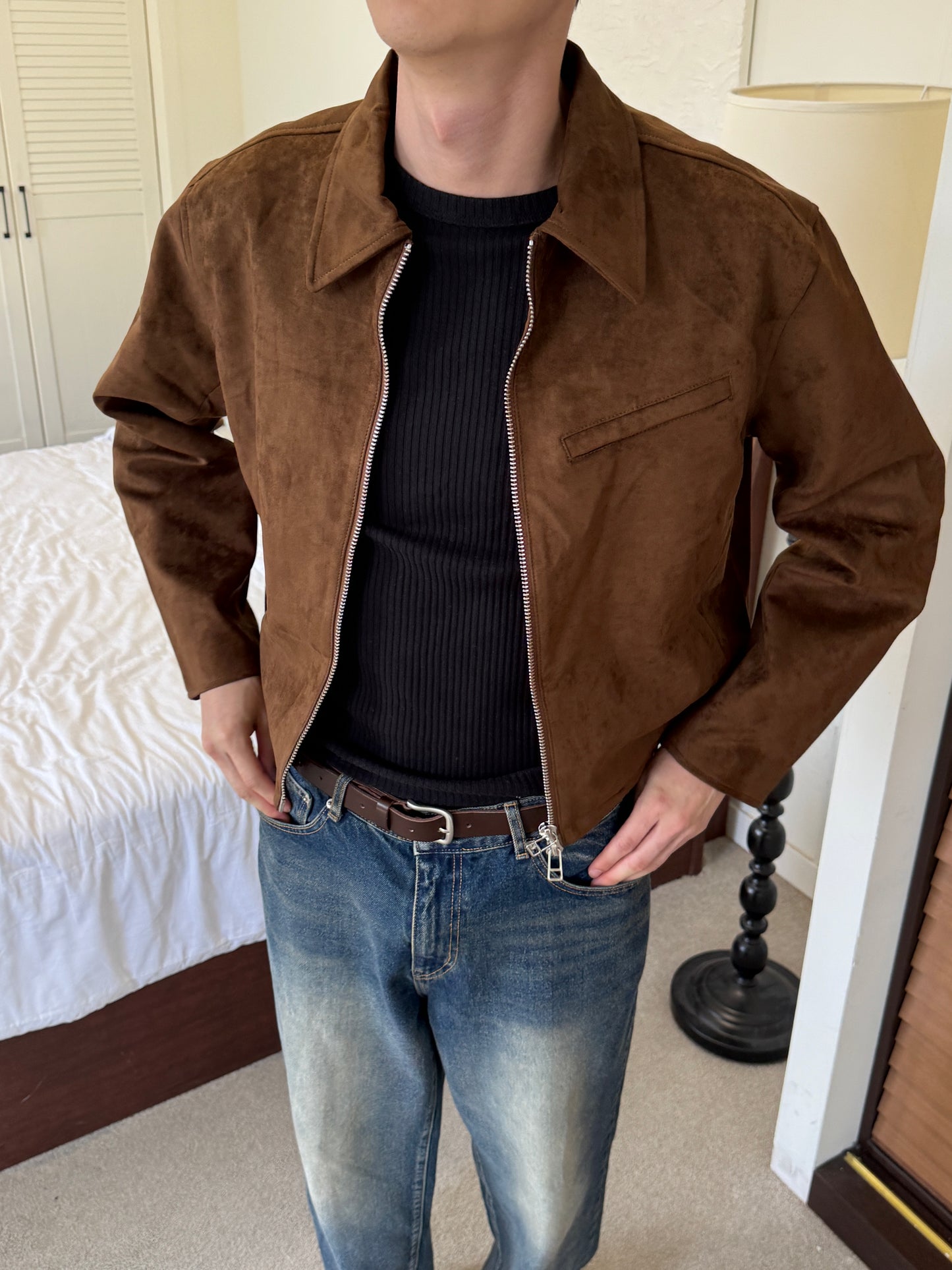 Suede Crop Jacket Brown