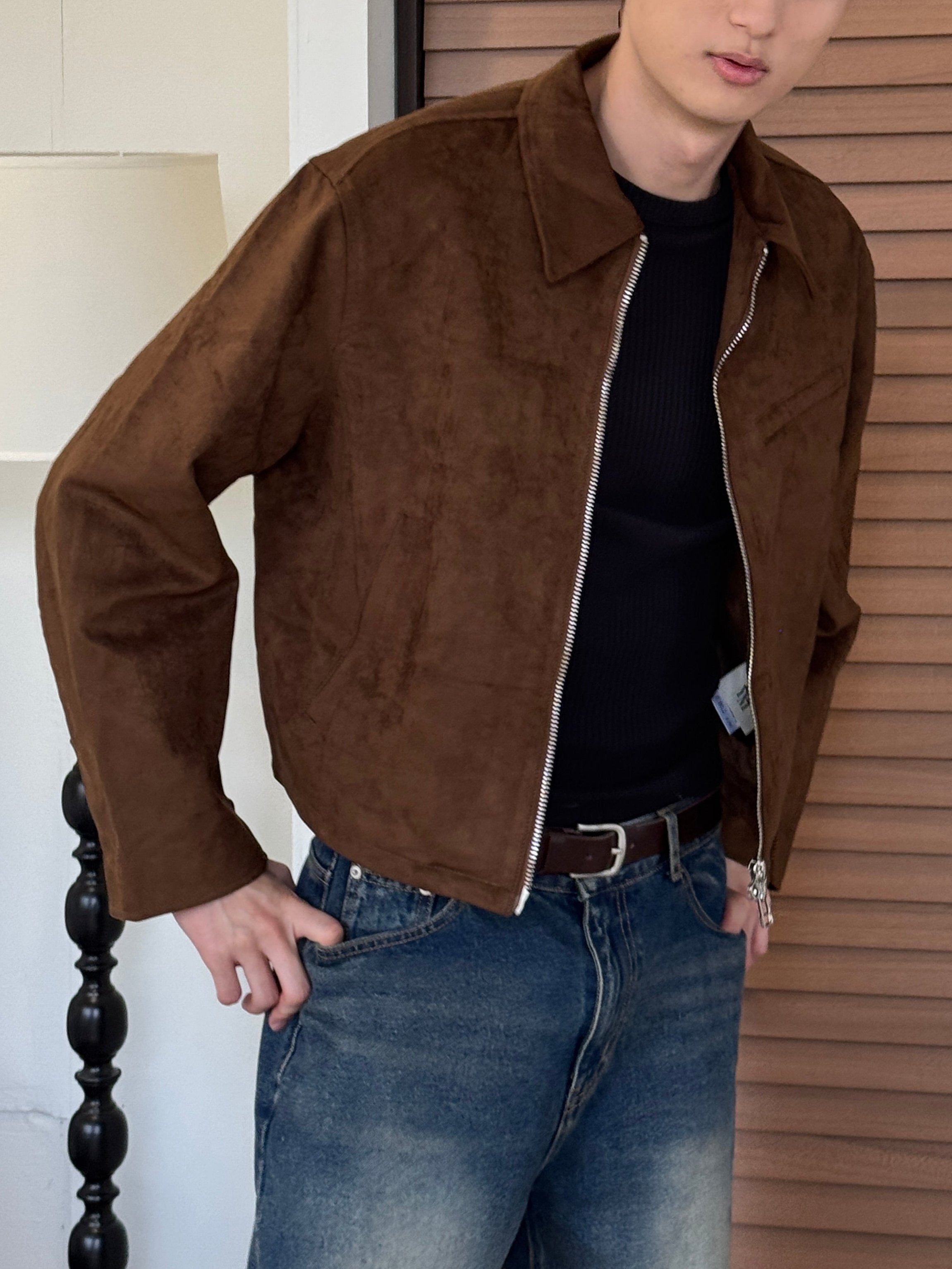 Suede Crop Jacket Brown